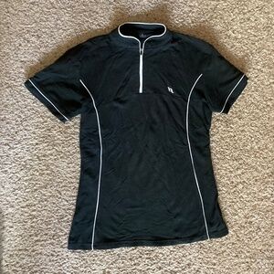 Back on Track Zip-up Black Short Sleeve Shirt with White Piping, size Small